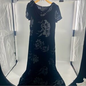Vtg Donna Ricco Black Velvet Burnout Maxi Slip Dress Silk Size 10 Whimsygoth Y2K
